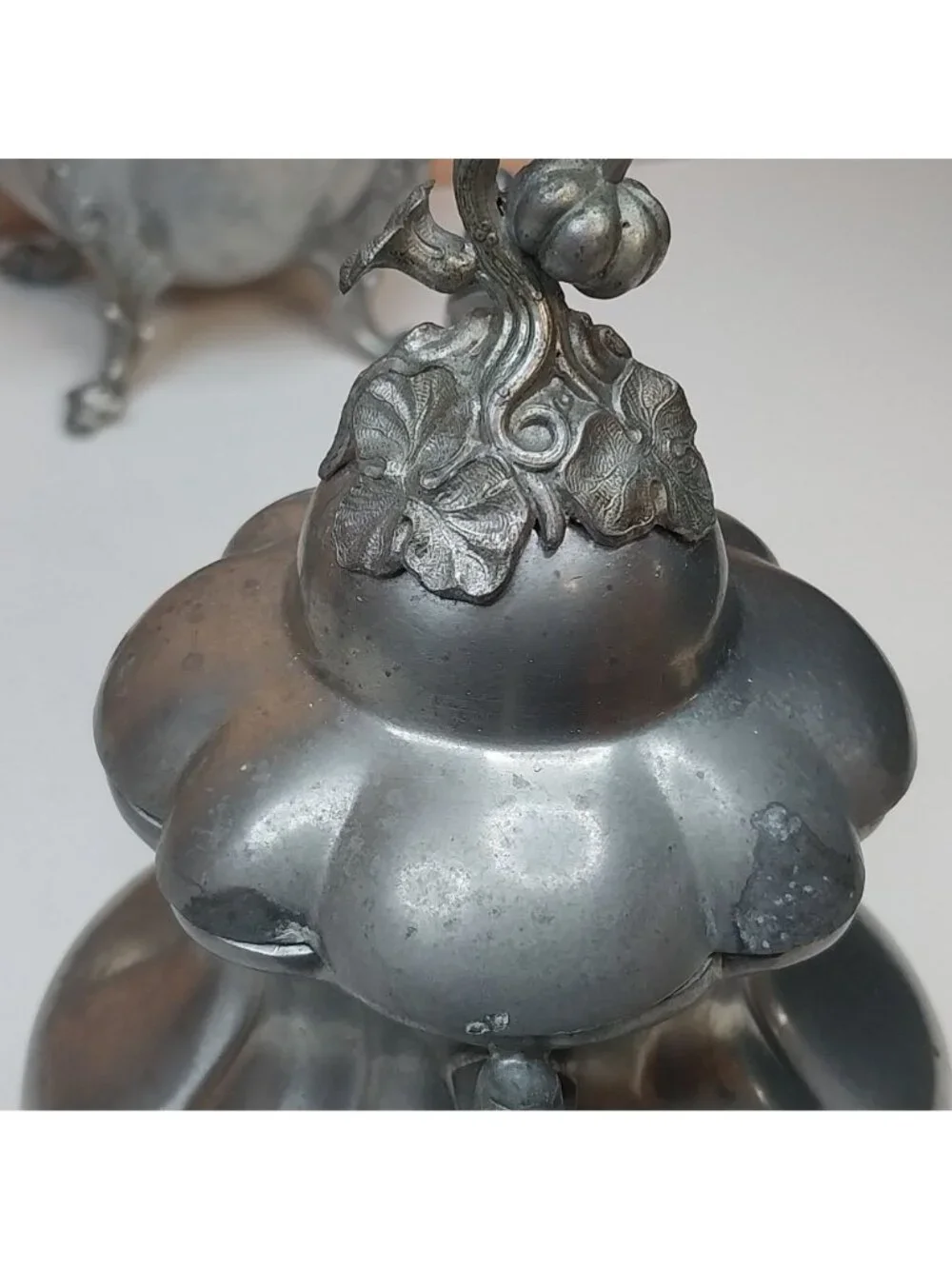 Reed & Barton Winthrop Pewter Tea Coffee Set 4-Piece Pumpkin Finials Mid Century